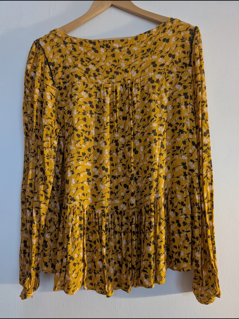 Anthropologie Mustard Floral Peplum Long-Sleeve Blouse - Picture 2 of 6